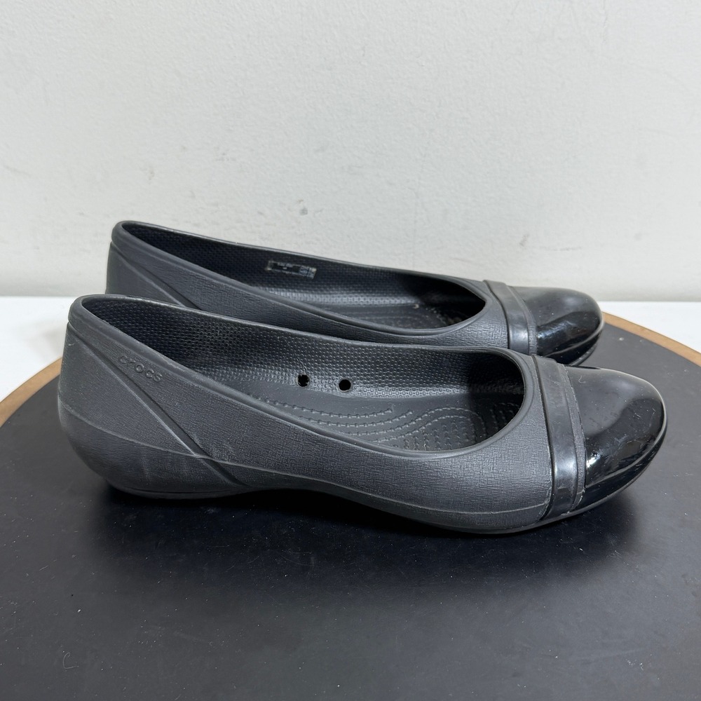 Crocs Cap Toe Ballet‎ Flats Women US 6 Black Slip On Comfort Shoes Casual